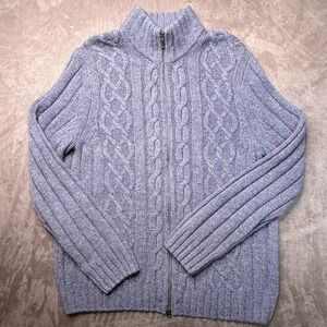 Vtg Cherokee Cardigan Sweater Womens M Blue Lambswool Blend Cable Knit Full Zip